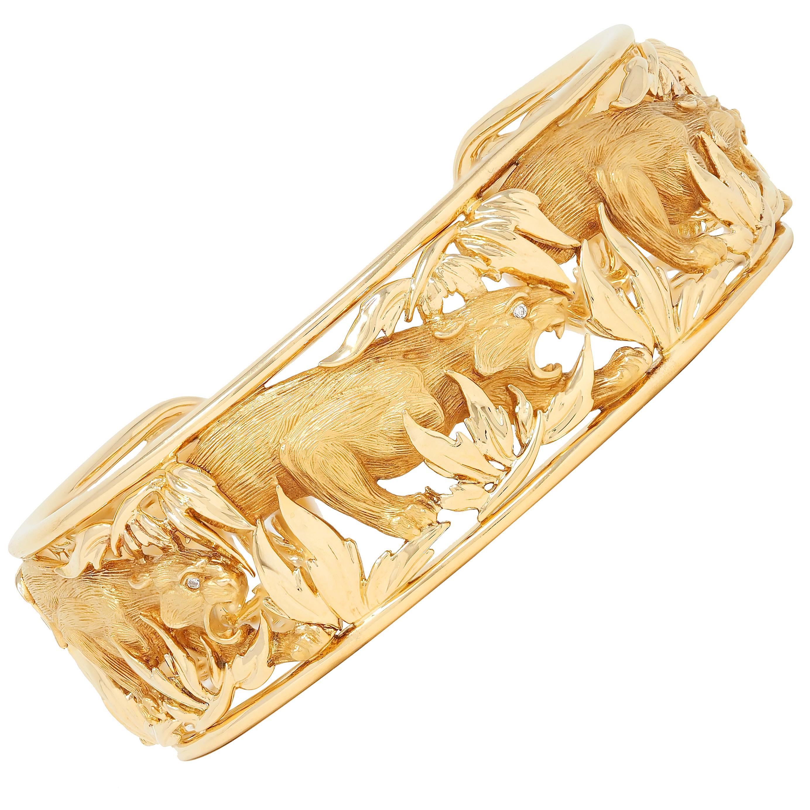 Contemporain Bracelet manchette Carrera y Carrera diamant or jaune 18 carats Panthère Animal en vente