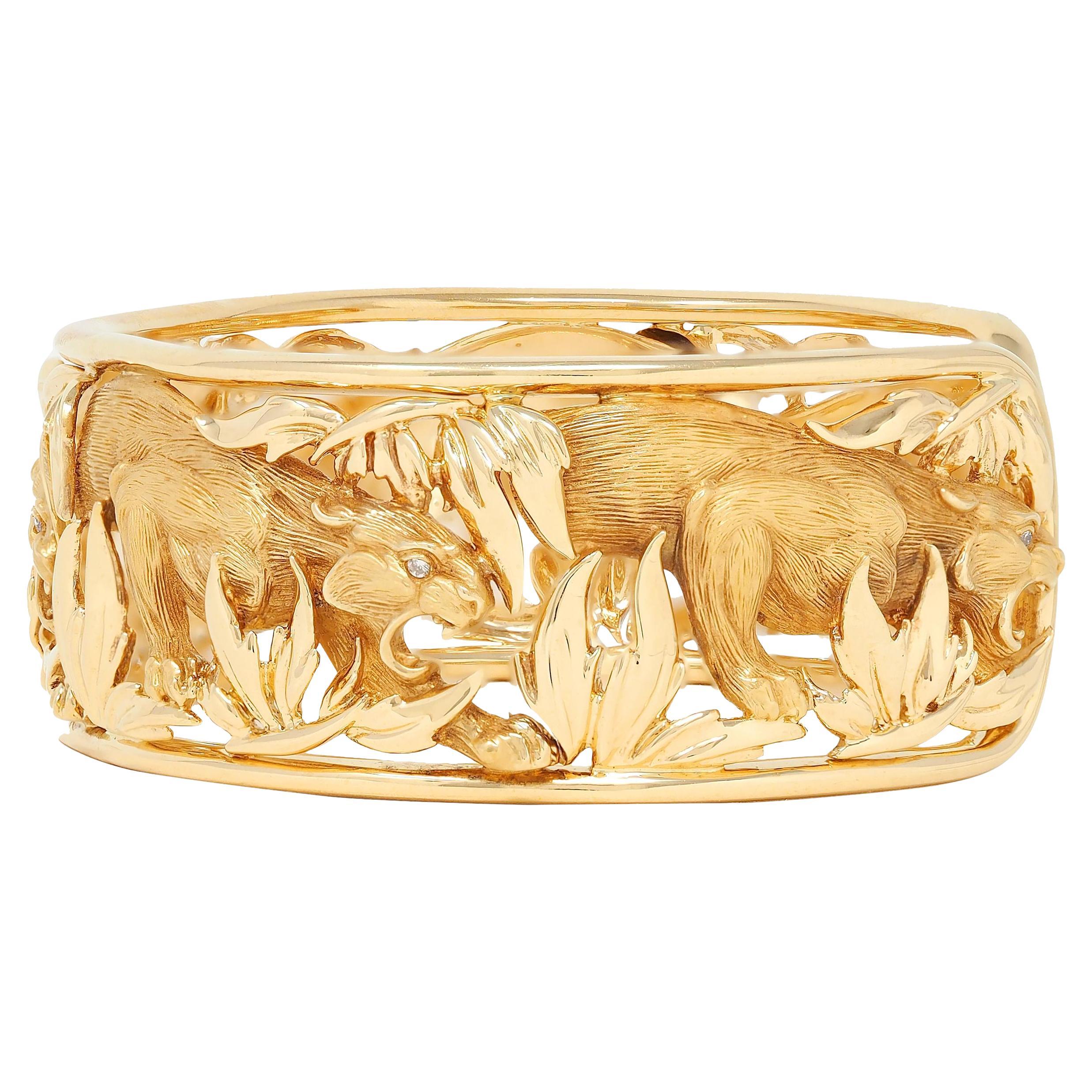 Bracelet manchette Carrera y Carrera diamant or jaune 18 carats Panthère Animal en vente