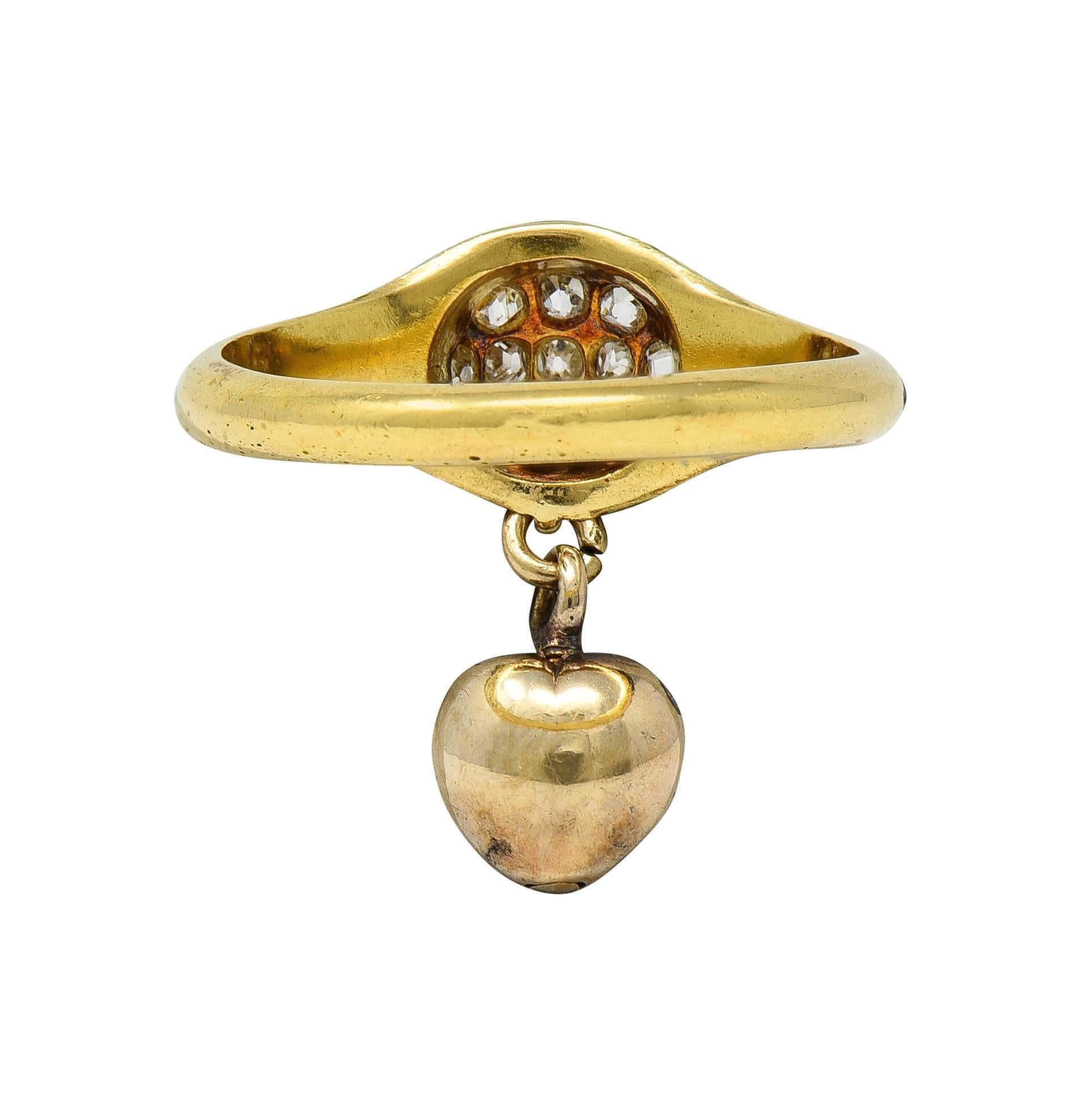 Bague victorienne en or jaune 18K avec diamant, émail bleu et cœur antique Excellent état - En vente à Philadelphia, PA