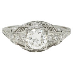 Art Deco Old European Cut Diamond Platinum Vintage Bombé Wheat Engagement Ring