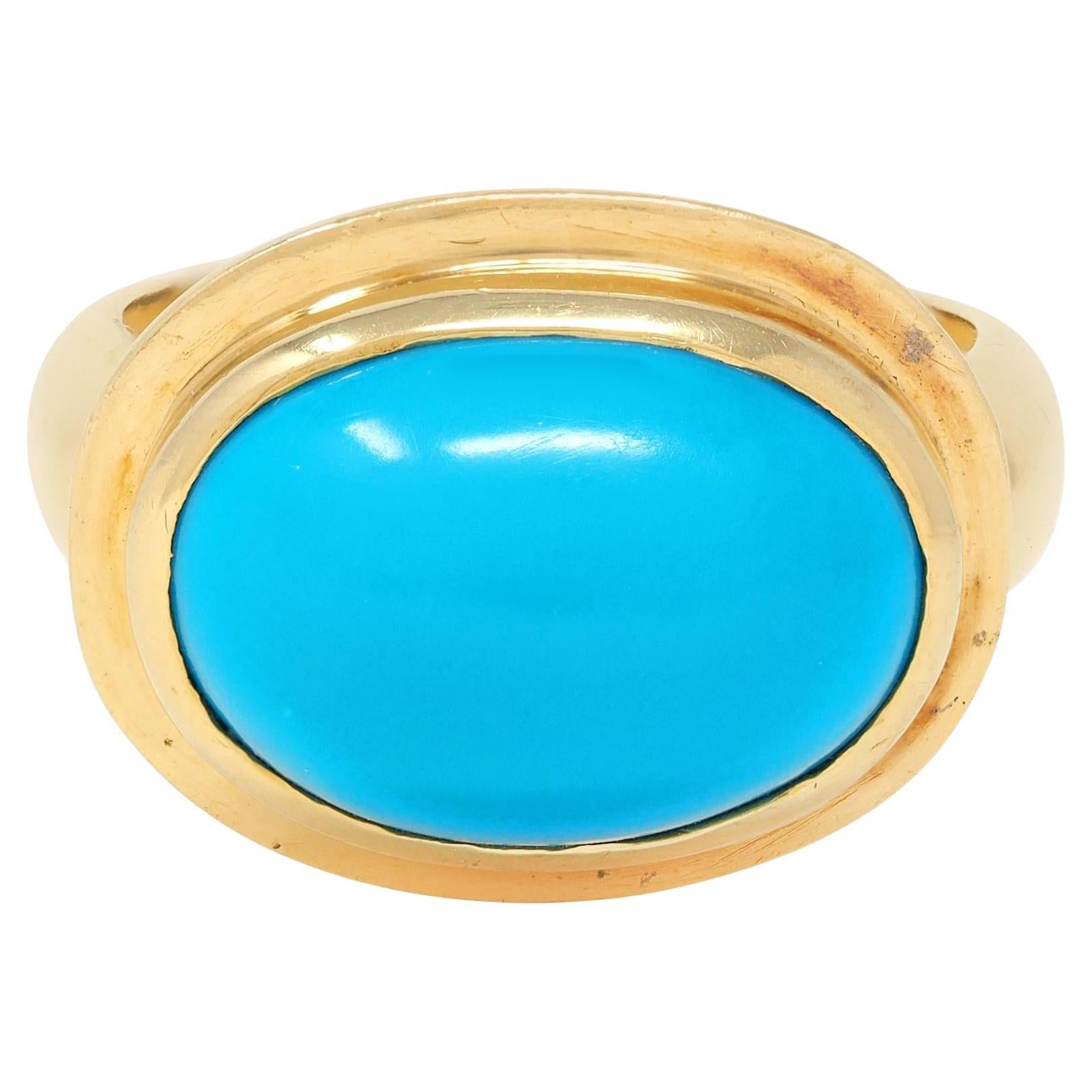 Anello cabochon vintage in oro giallo 18 carati con uovo di pettirosso degli anni '60