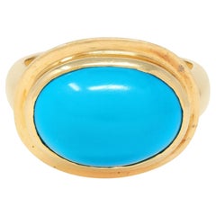 Anillo cabujón vintage de oro amarillo de 18 quilates con turquesa huevo de petirrojo de los años 60