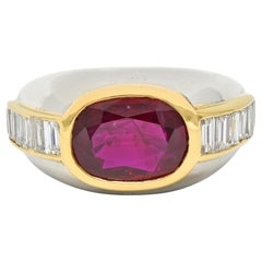 Bulgari 1970's Anillo Bombé Vintage Rubí Diamante Platino Oro Amarillo 18 Kilates