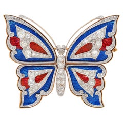 Importante broche eduardiano de diamantes, esmalte, platino y oro de 18 quilates con forma de mariposa antigua