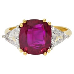 4,45 CTW Senza Calore Rubino Sangue di Piccione Diamante Platino Oro 18K Anello Vintage GRS