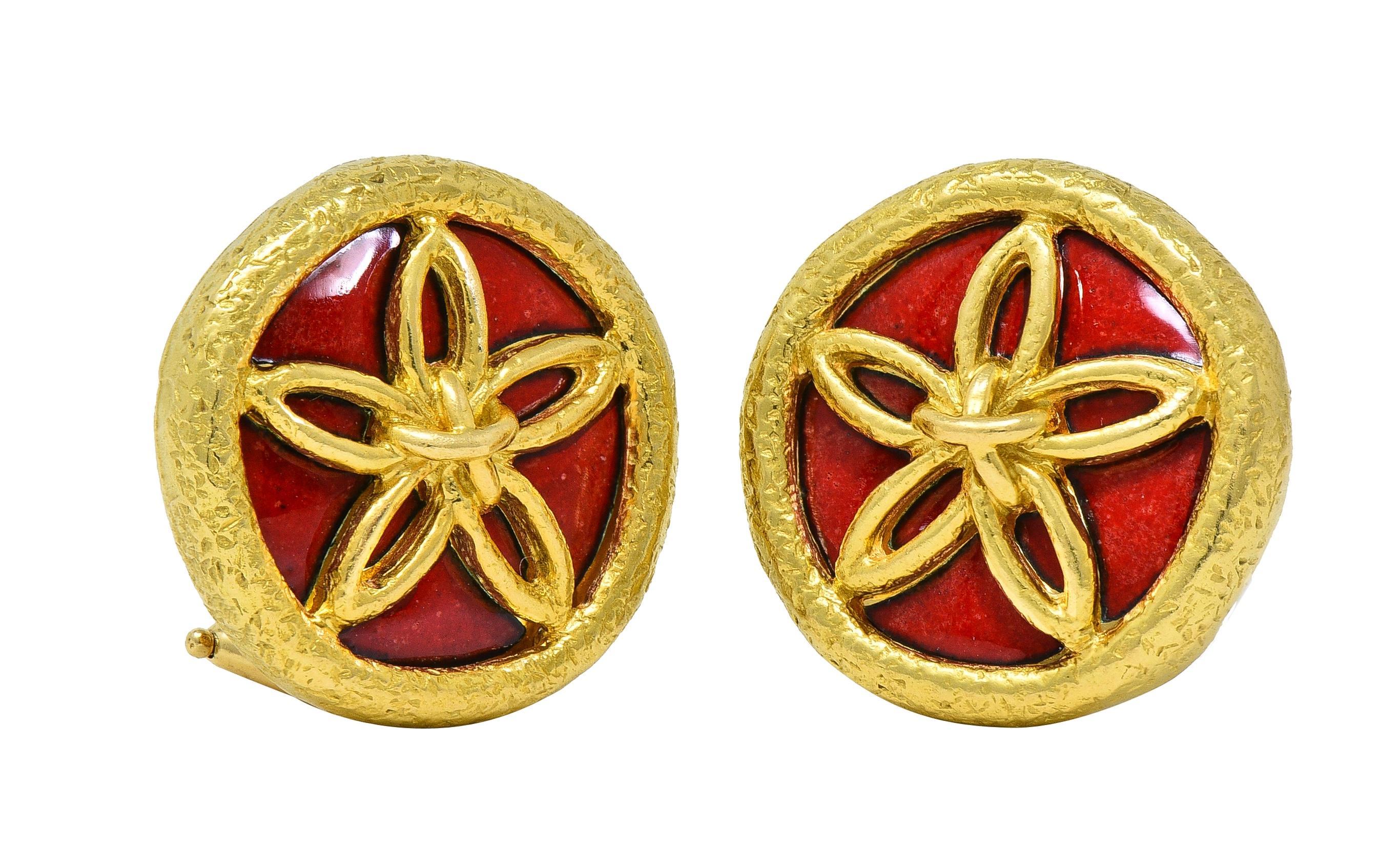 Schlumberger Tiffany & Co. Boucles d'oreilles en émail et or 18K avec pince en forme de dollar des sables. en vente 2