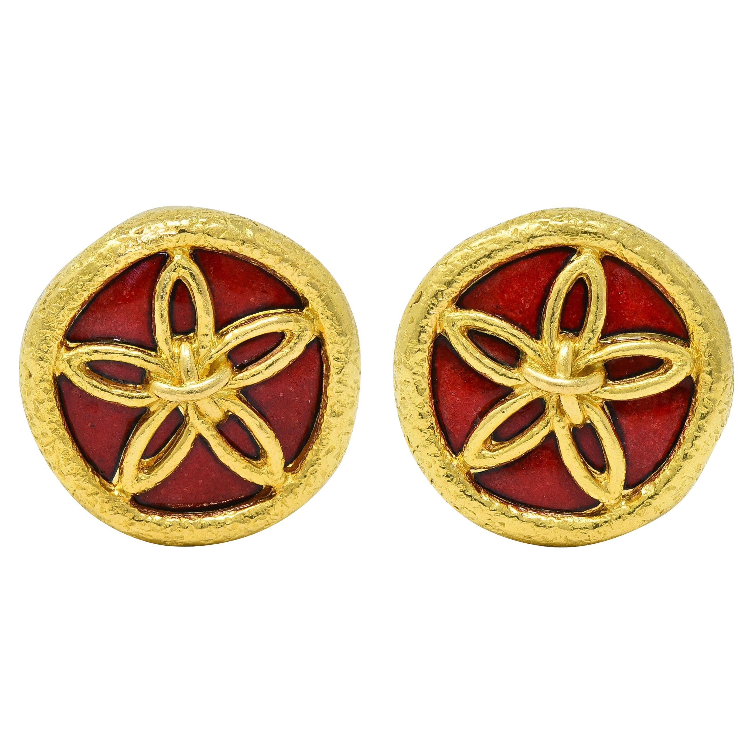 Schlumberger Tiffany & Co. Orecchini a clip con dollaro di sabbia vintage in oro smaltato 18 carati
