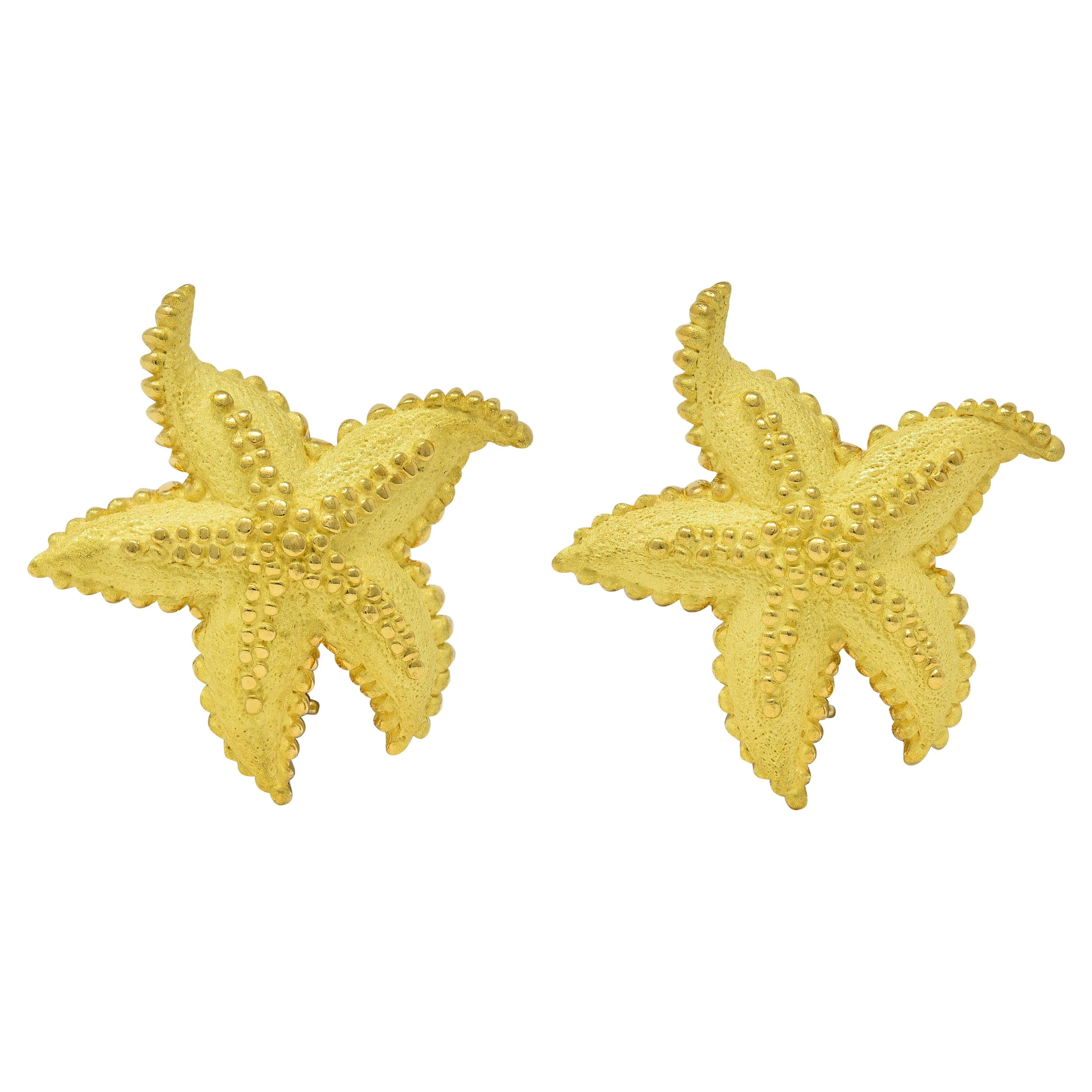 Orecchini Tiffany & Co. 1980 in oro giallo 18 carati con stella marina d'epoca in vendita
