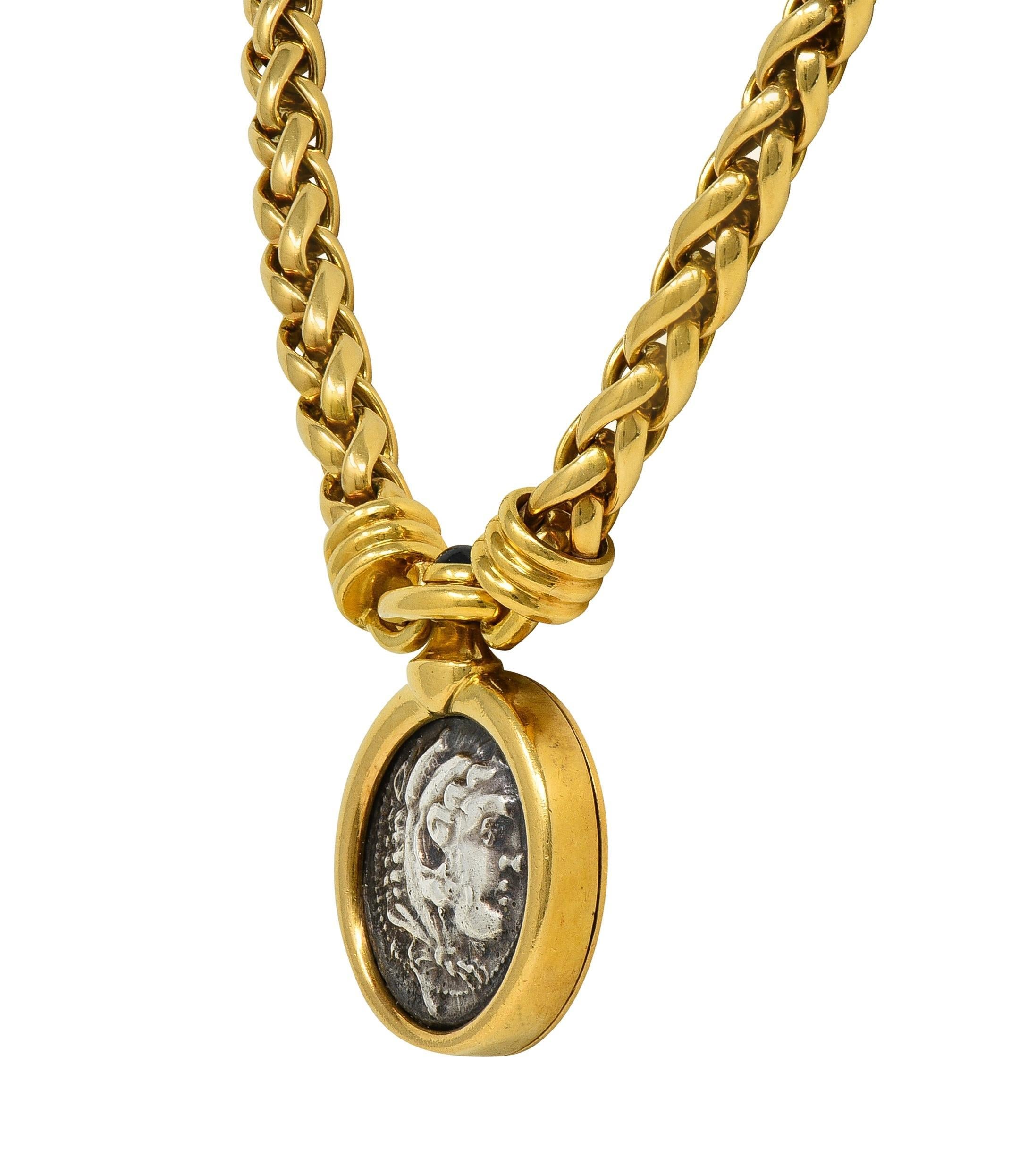 Moderne Bulgari Saphir Ancien Zeus Hercules Pièce de monnaie Or 18K Vintage Monet Collier en vente