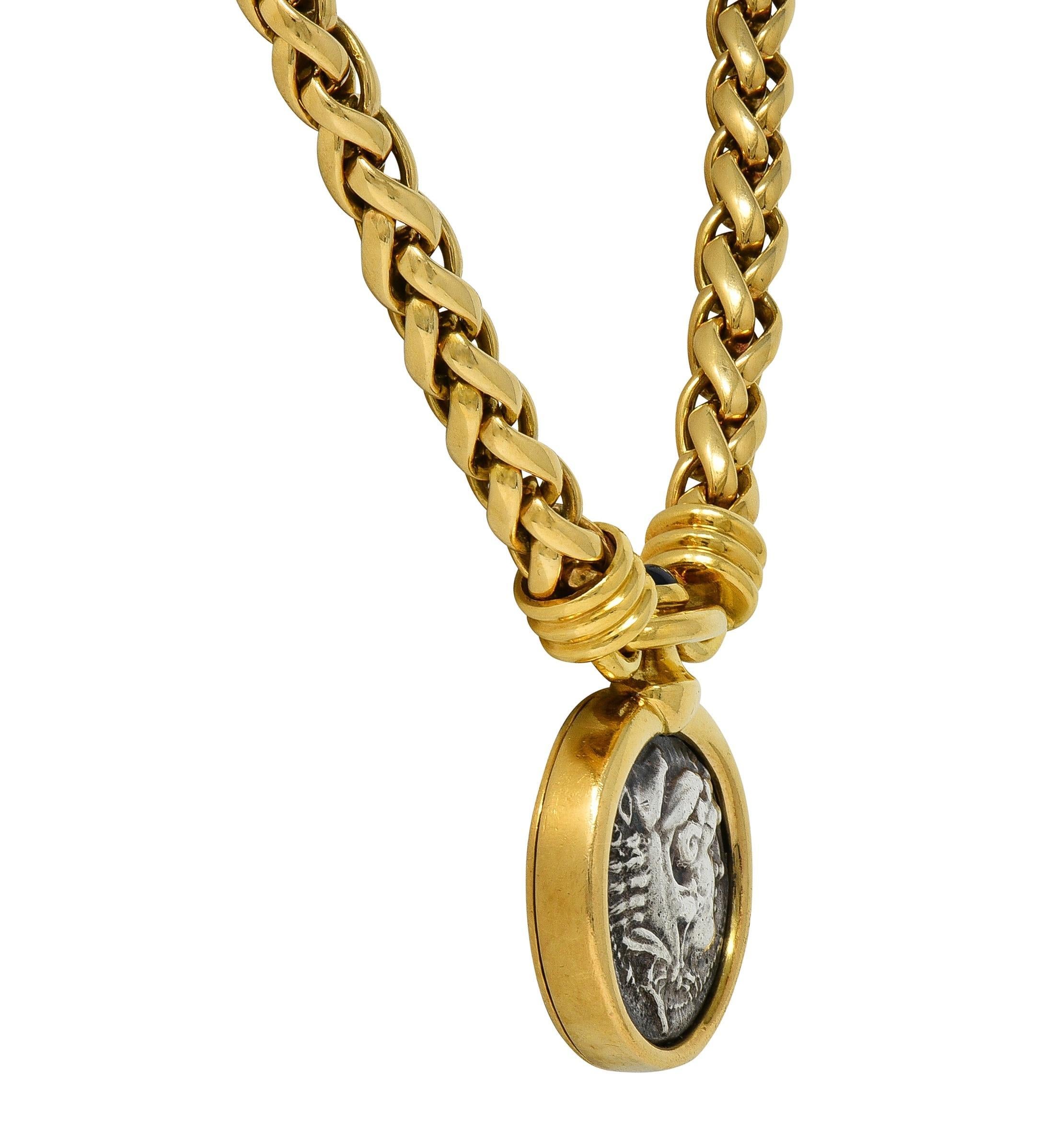 Bulgari Saphir Ancien Zeus Hercules Pièce de monnaie Or 18K Vintage Monet Collier Excellent état - En vente à Philadelphia, PA