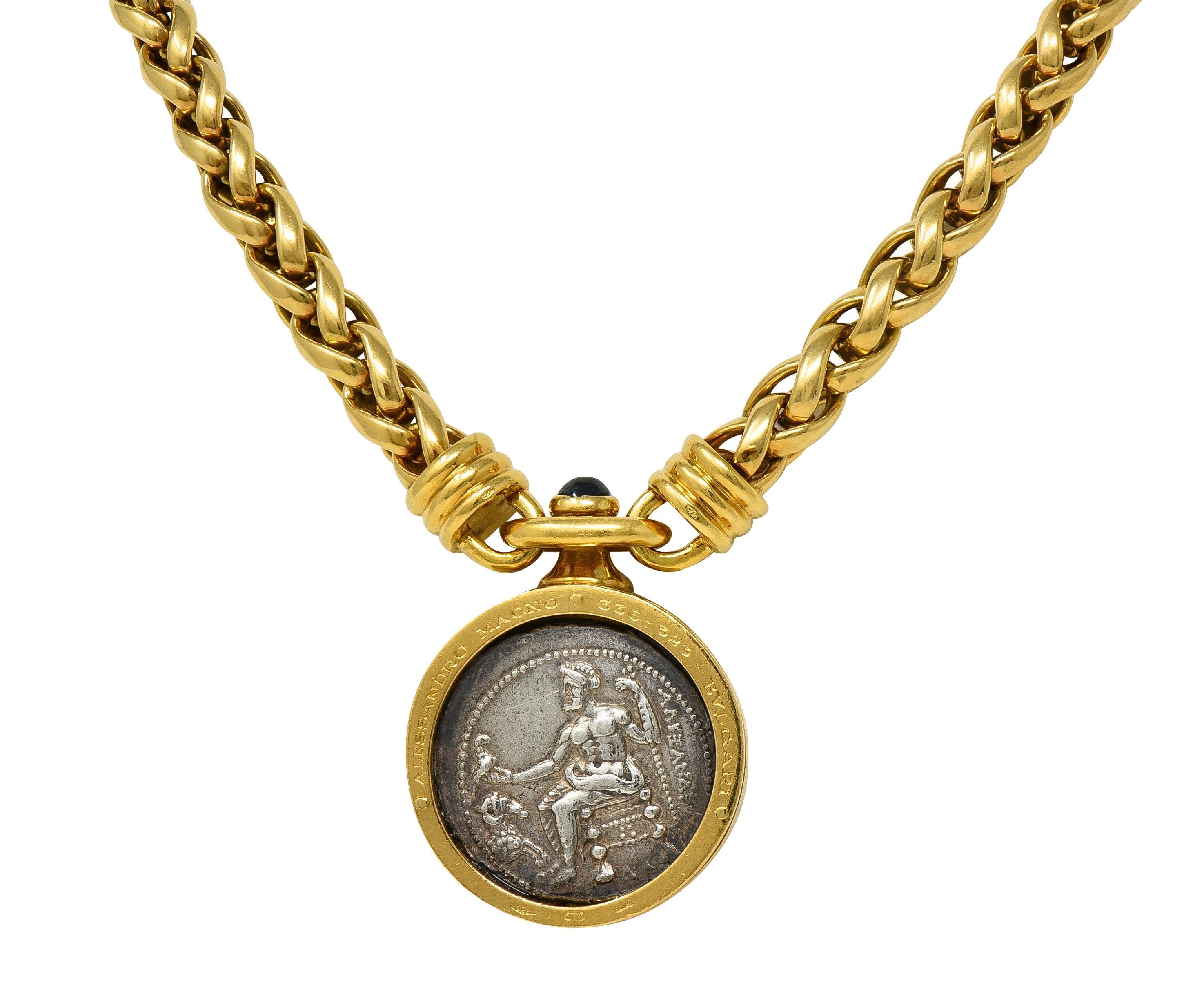 Taille cabochon Bulgari Saphir Ancien Zeus Hercules Pièce de monnaie Or 18K Vintage Monet Collier en vente