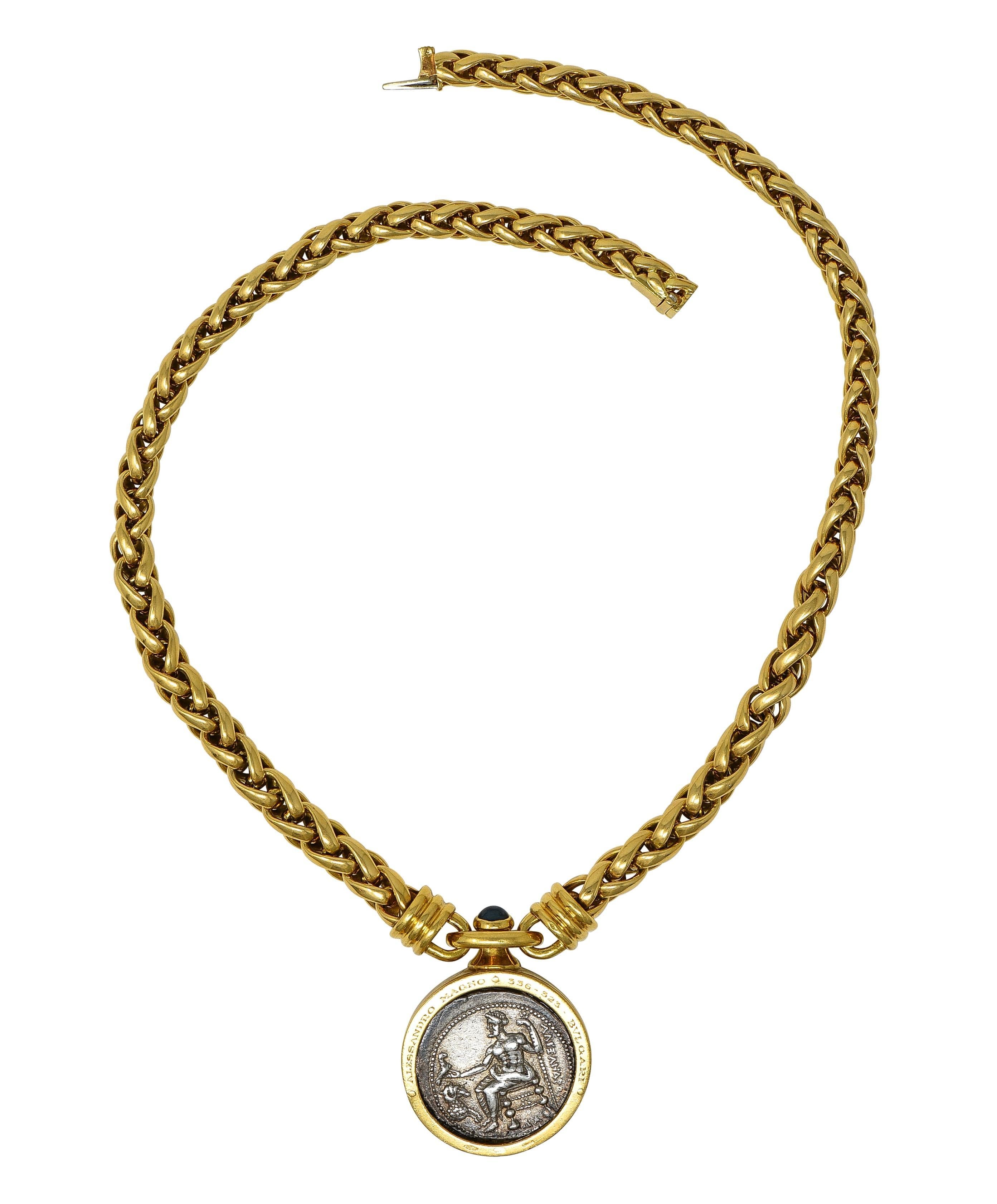 Bulgari Saphir Ancien Zeus Hercules Pièce de monnaie Or 18K Vintage Monet Collier en vente 1