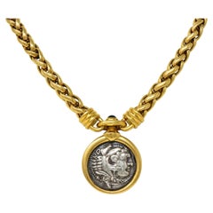 Bulgari Saphir Ancien Zeus Hercules Pièce de monnaie Or 18K Vintage Monet Collier