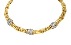 Bulgari - Collier vintage géométrique en or jaune 18 carats avec 4,50 diamants CTW
