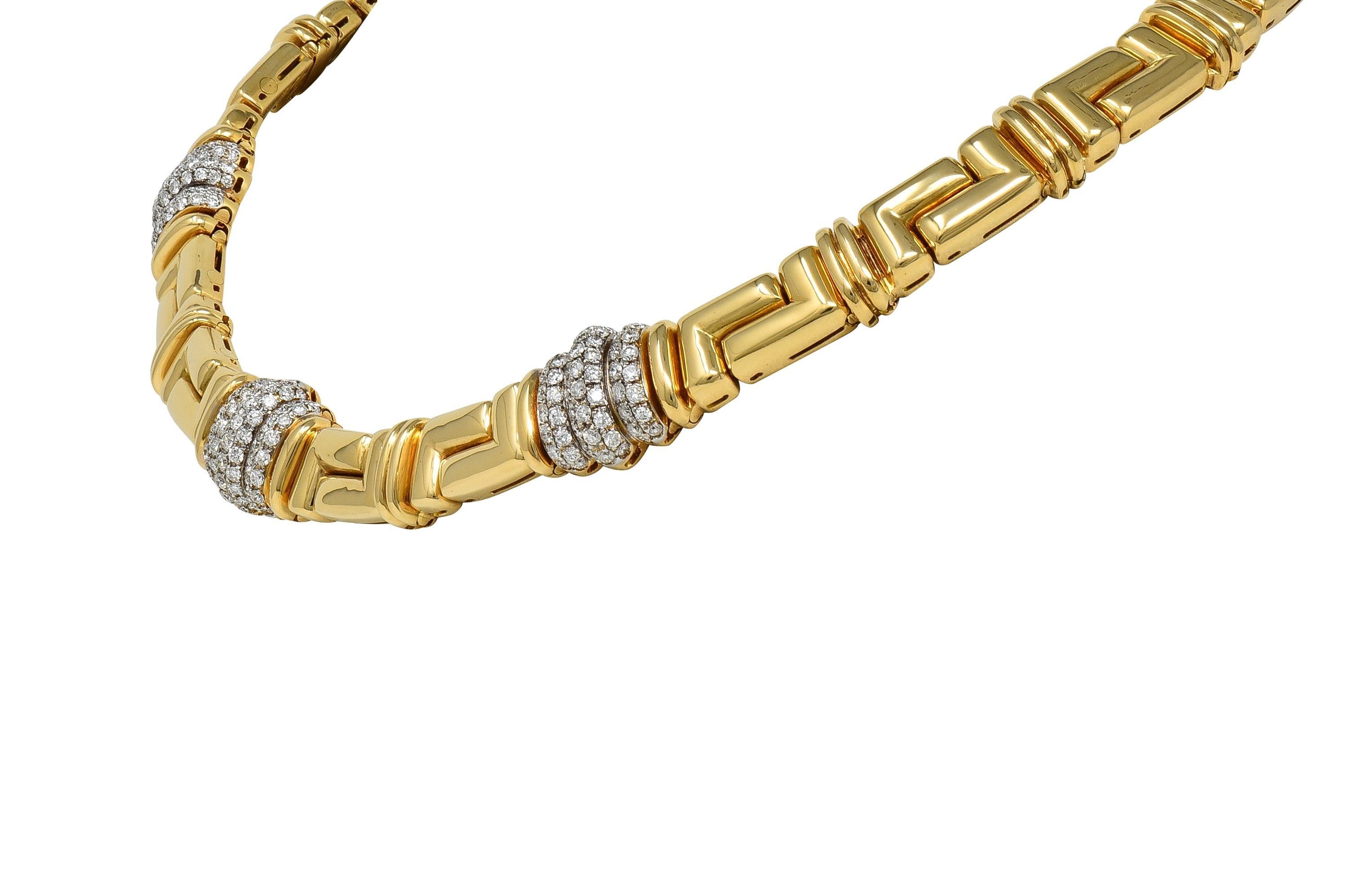 Bulgari - Collier vintage géométrique en or jaune 18 carats avec 4,50 diamants CTW Excellent état - En vente à Philadelphia, PA