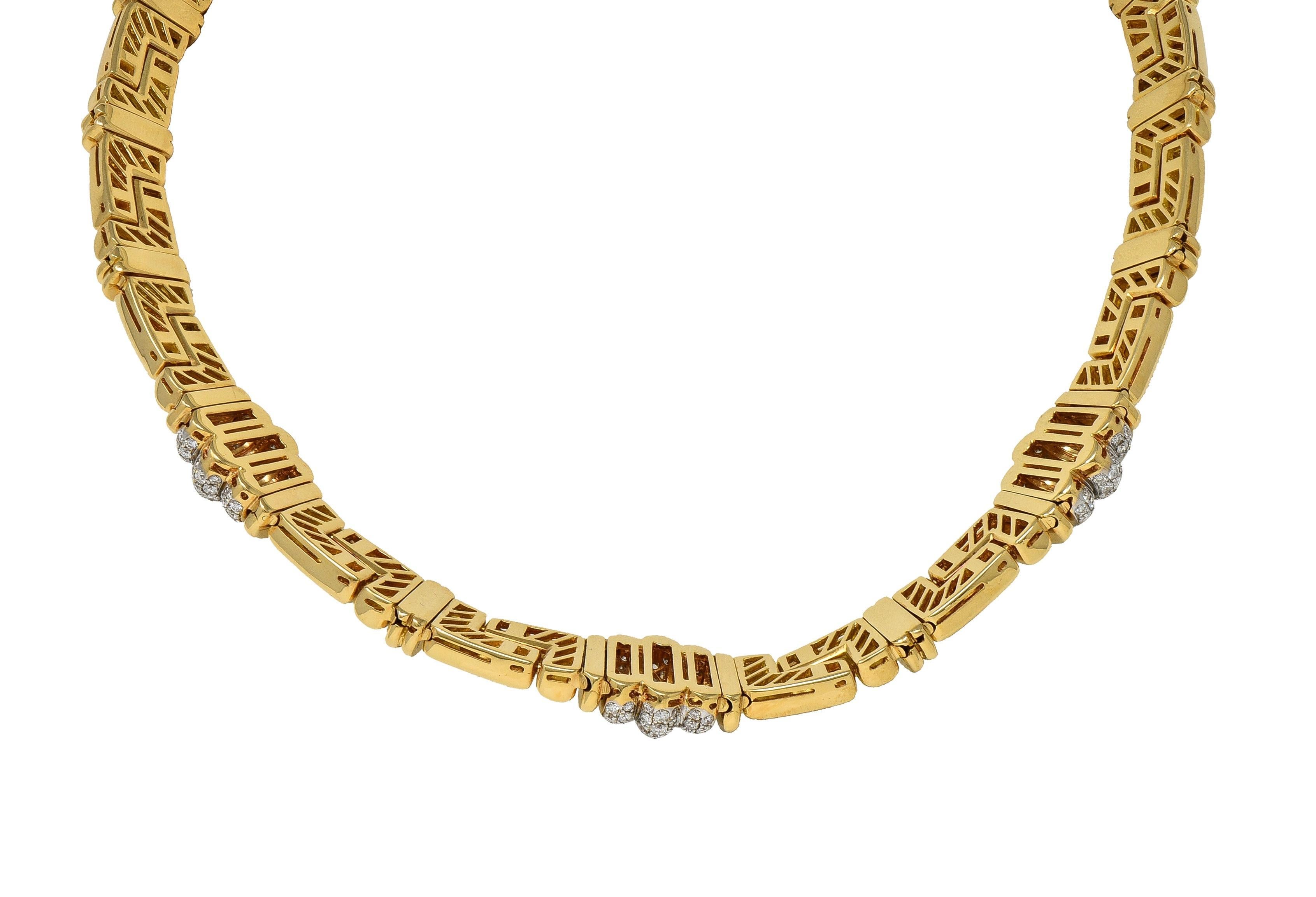 Bulgari - Collier vintage géométrique en or jaune 18 carats avec 4,50 diamants CTW Unisexe en vente