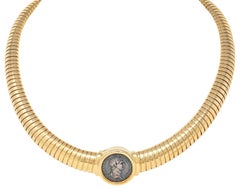 Collar Bulgari 1980's Oro Amarillo 18K Vintage Roman Trajan Coin Monete Tubogas