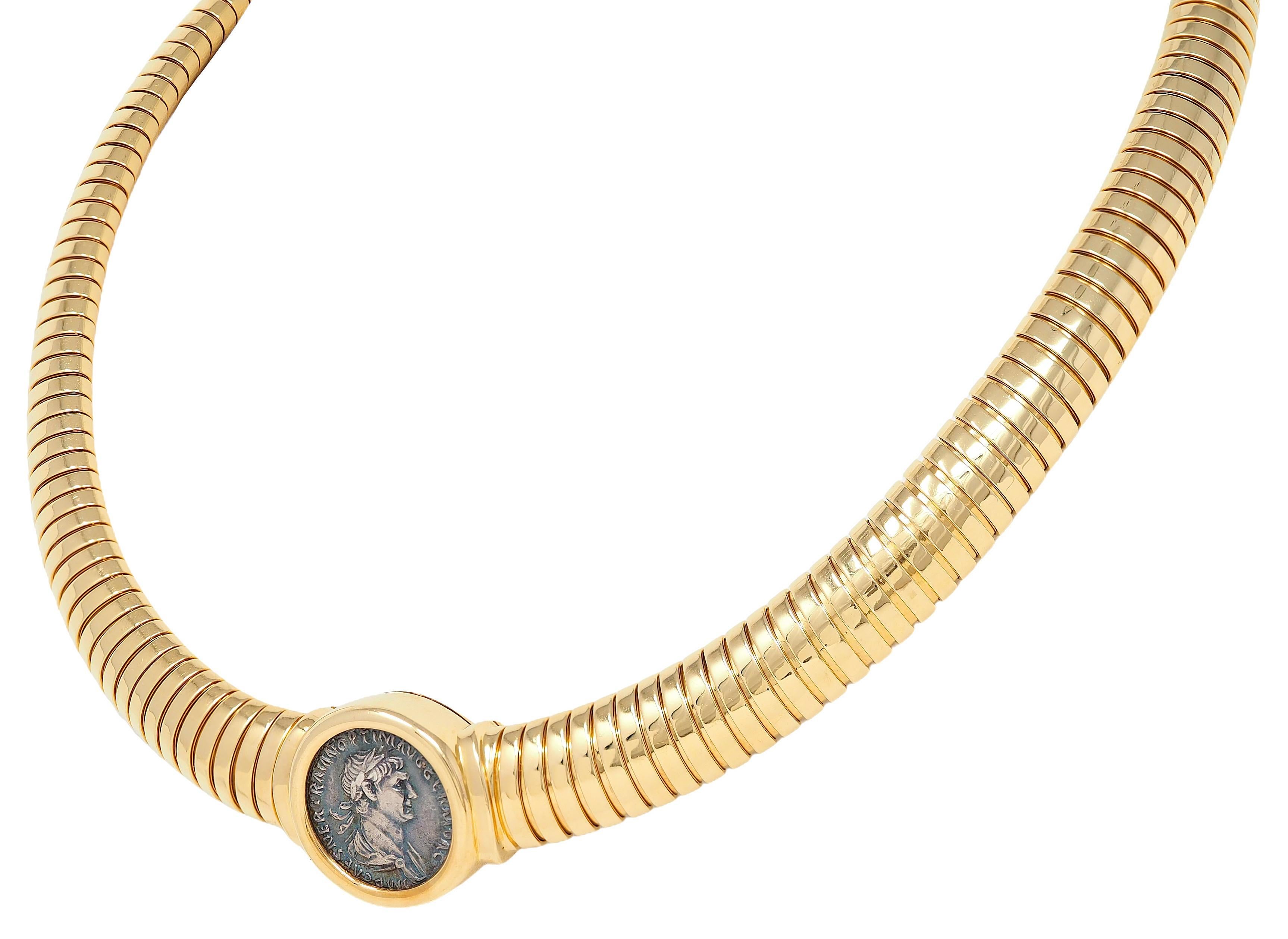 Bulgari 1980's Or jaune 18K Vintage Roman Trajan Coin Monet Tubogas Collier en vente 2