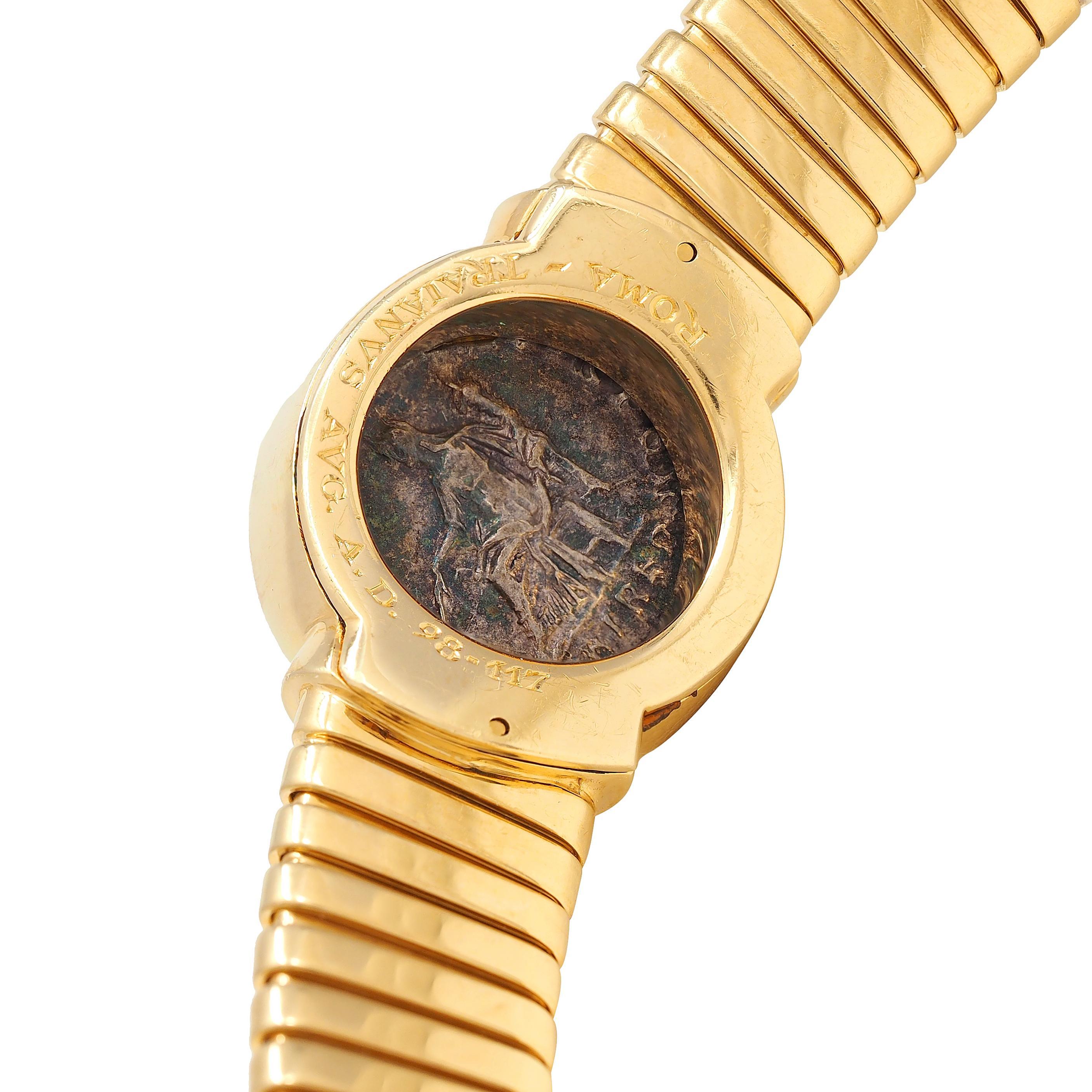 Bulgari 1980's Or jaune 18K Vintage Roman Trajan Coin Monet Tubogas Collier en vente 6