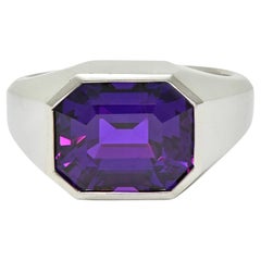 Cartier Art Deco No Heat Ceylon Purple Sapphire Platinum Unisex Signet Ring
