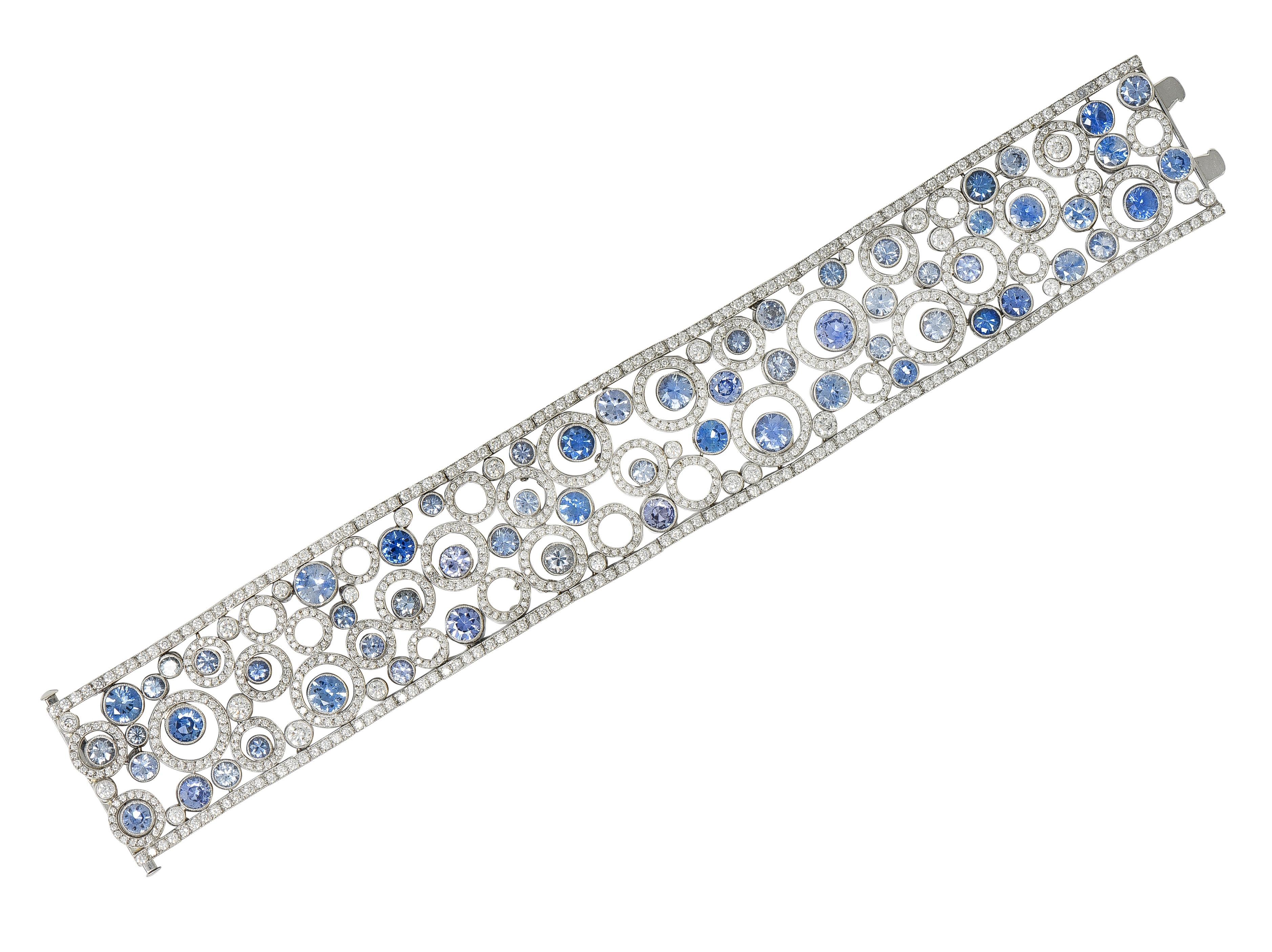 Tiffany & Co Zafiro Diamante Platino Círculos flotantes Panel Link Line Pulsera Corte redondo en venta