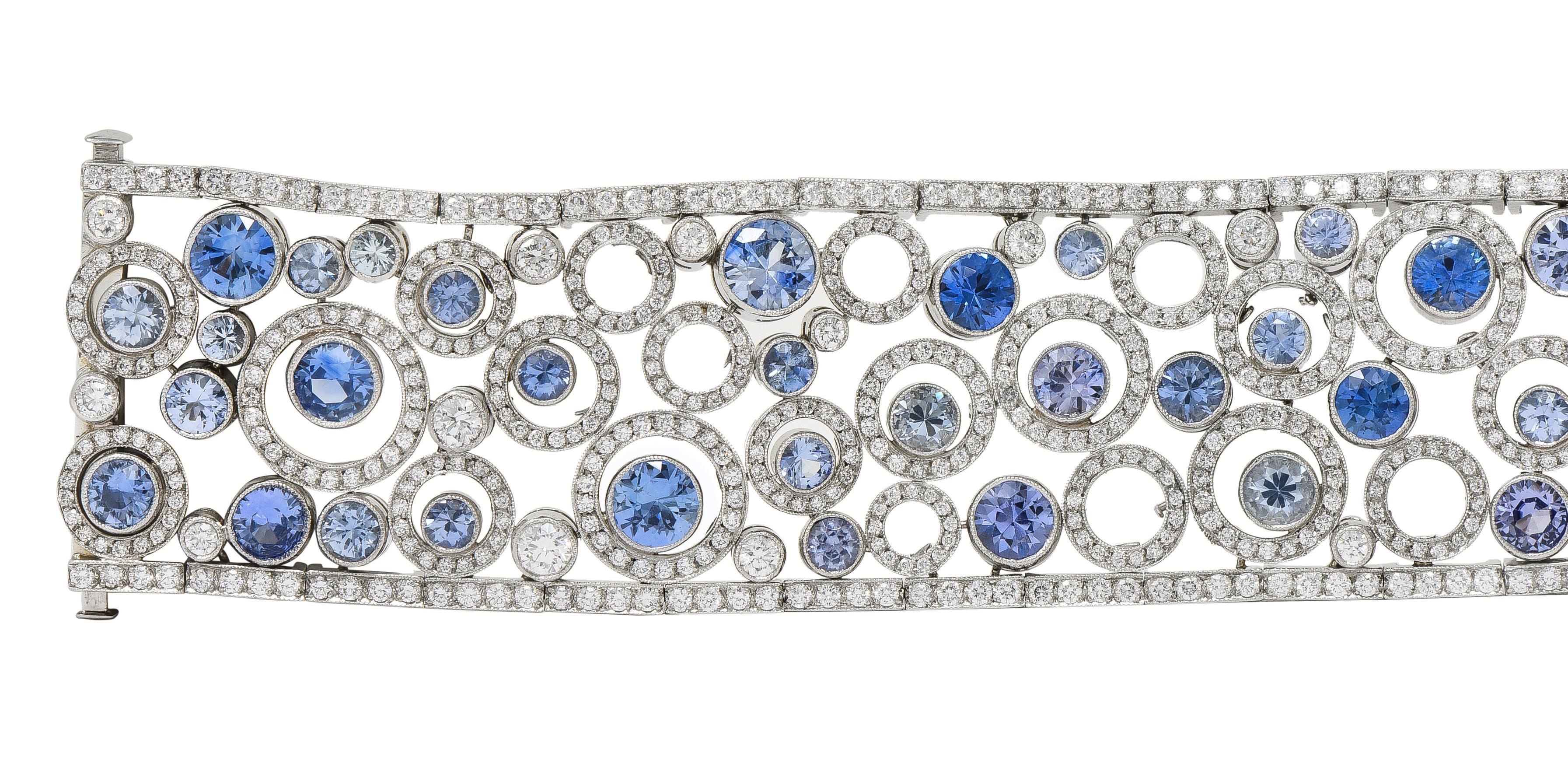 Femenino o masculino Tiffany & Co Zafiro Diamante Platino Círculos flotantes Panel Link Line Pulsera en venta