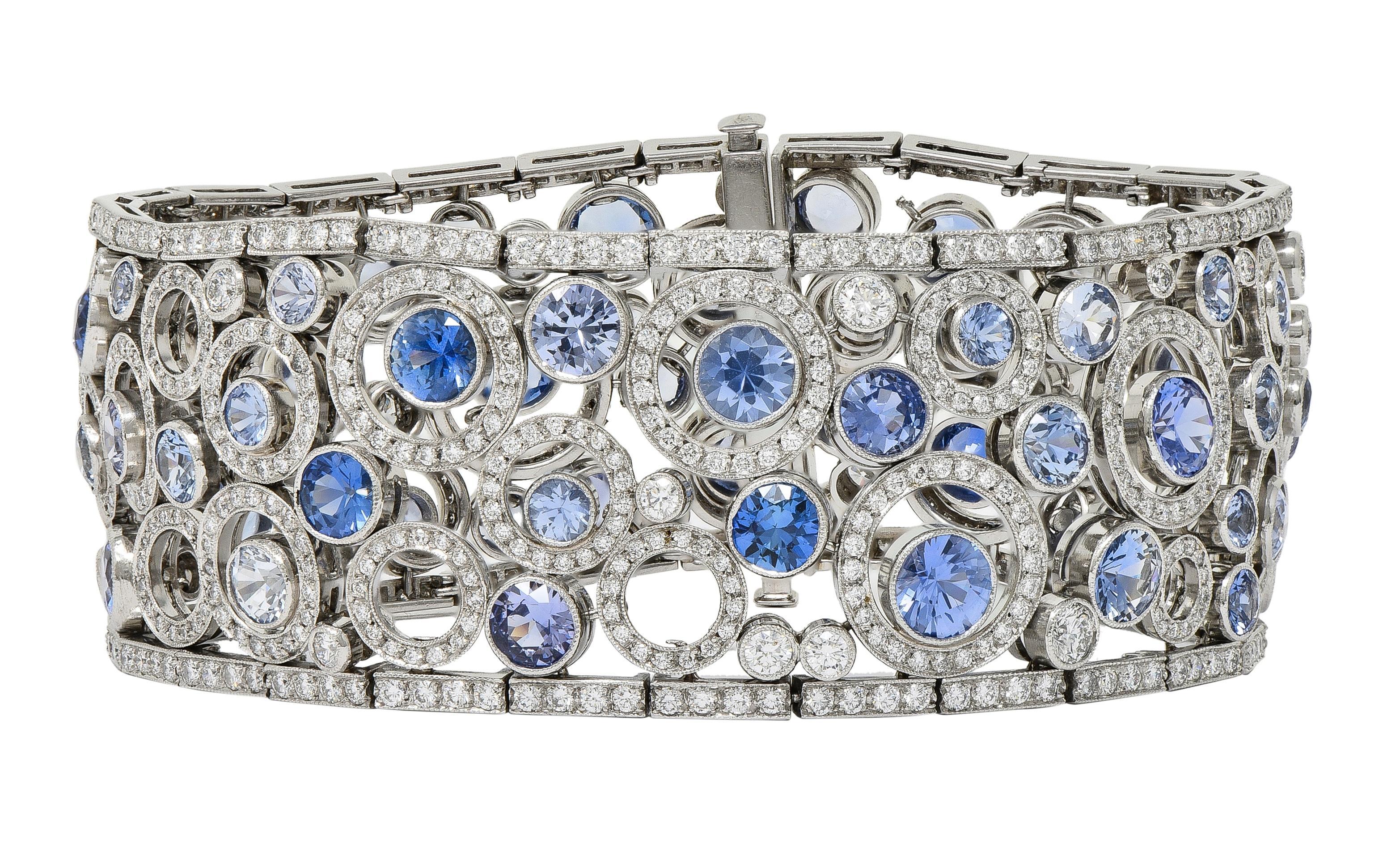 Tiffany & Co Zafiro Diamante Platino Círculos flotantes Panel Link Line Pulsera en Excelente estado para la venta en Philadelphia, PA