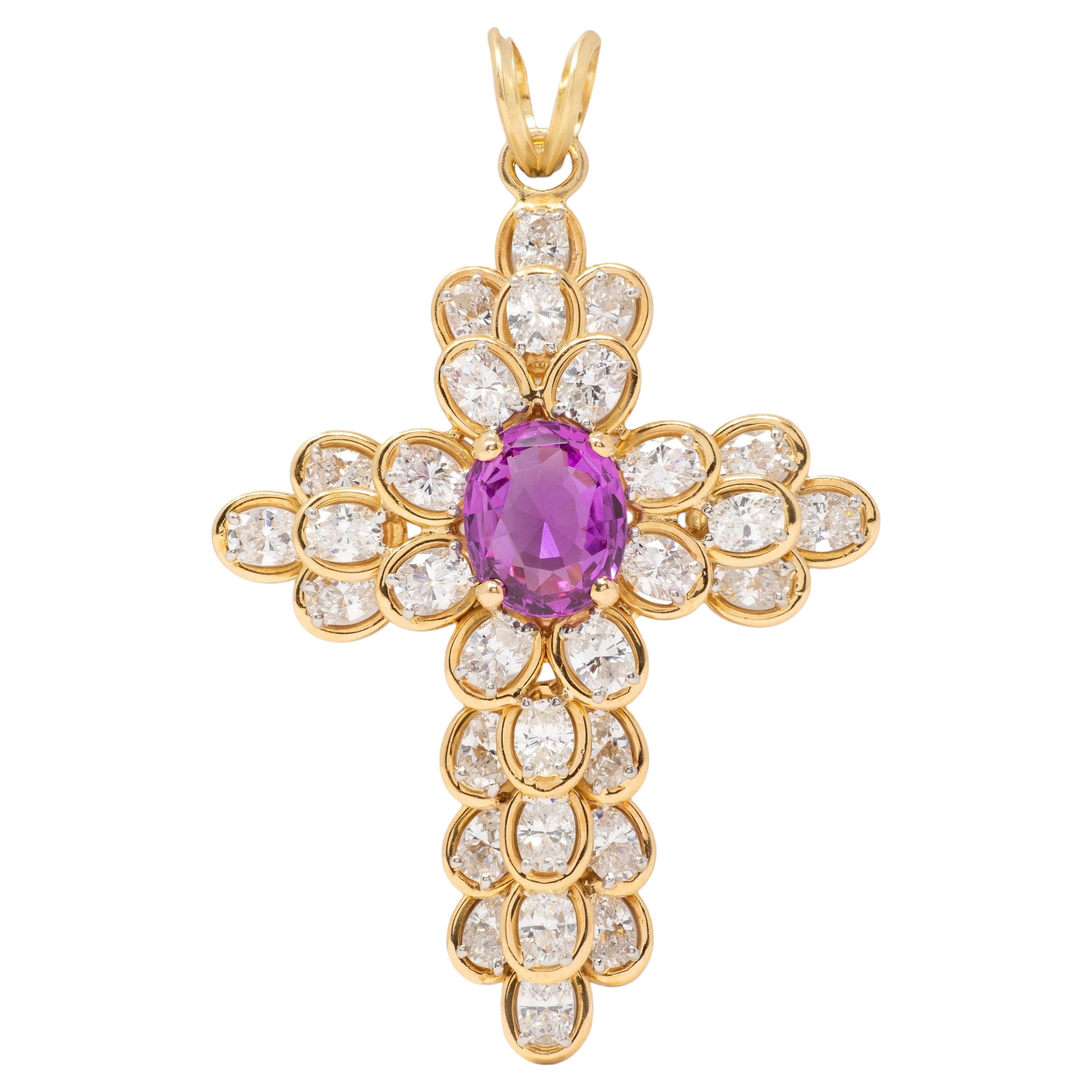 Oscar Heyman 1980's Sapphire Diamond 18K Gold Platinum Vintage Cross Pendant