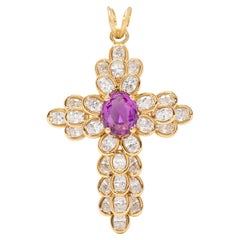 Oscar Heyman 1980's Sapphire Diamond 18K Gold Platinum Vintage Cross Pendant
