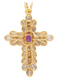 Oscar Heyman 1980's Sapphire Diamond 18K Gold Platinum Vintage Cross Pendant