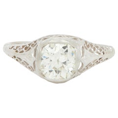 Art Deco 1.17 CTW Old Mine Cut Diamond Platinum Scroll Antique Engagement Ring
