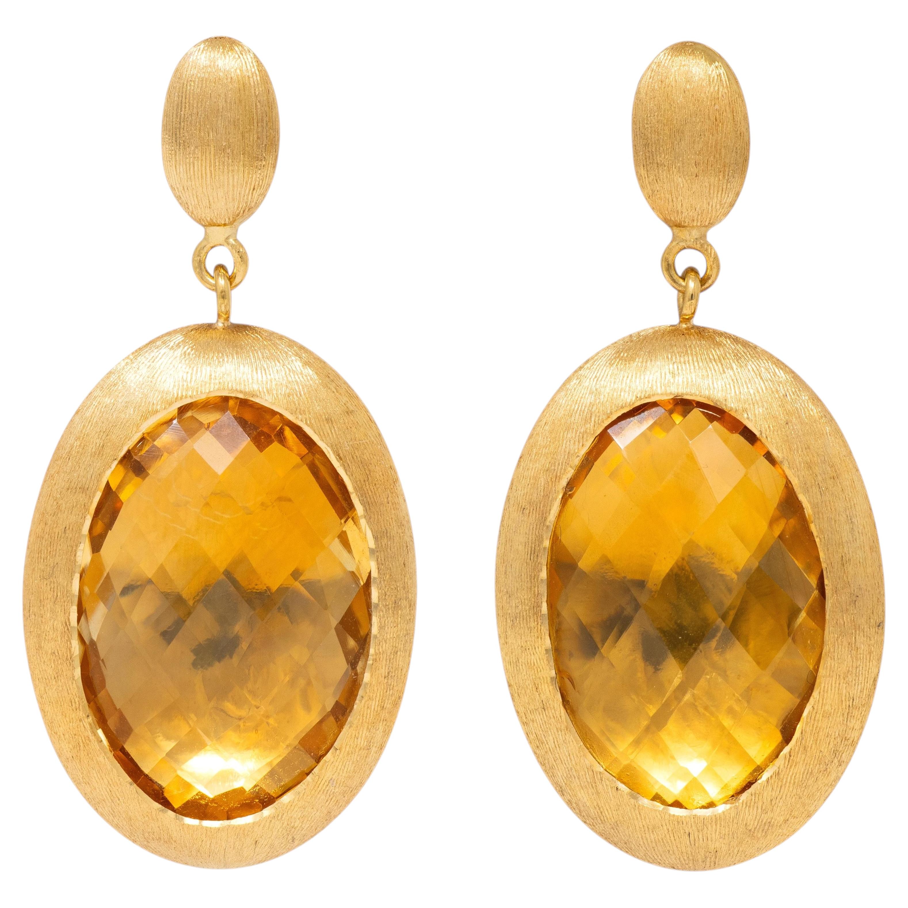 Boucles d'oreilles pendantes contemporaines en or jaune 18 carats avec citrine, des années 1970