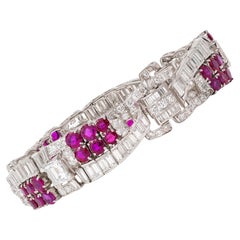 Trabert & Hoeffer Mauboussin 1950s Diamond Ruby Platinum Vintage Ribbon Bracelet