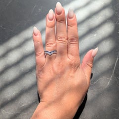 Contemporary French Cut Sapphire Diamond 14K Gold Chevron Contour Band Ring