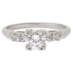 Mid-Century 0.82 CTW Diamond Platinum Marquise Three Stone Engagement Ring GIA
