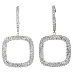 2010's Diamond 18 Karat White Gold Contemporary Square Drop Earrings