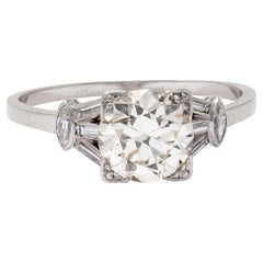 Art Deco Old European Cut Diamond Platinum Vintage Fanning Engagement Ring