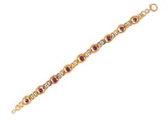 Viktorianisches Armband aus 18-karätigem Gelbgold mit Diamanten und Rubinen im antiken, gedrehten Seil-Design