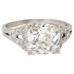 Anello di fidanzamento vintage in platino con diamante "Old Mine" in stile Art Déco e fiori d'arancio