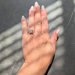 Anello di fidanzamento vintage in platino con diamante "Old Mine" in stile Art Déco e fiori d'arancio