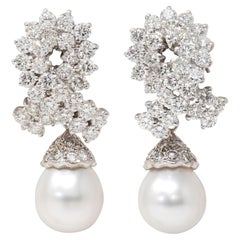 Diamond Pearl Platinum Contemporary Day-To-Night Drop Earrings