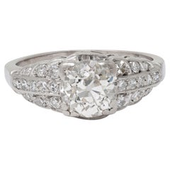 Art Deco Old European Diamond Platinum Square Stepped Vintage Engagement Ring