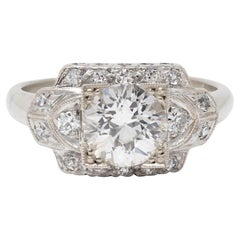 Anillo de compromiso vintage de estilo Art Déco, con diamantes de corte europeo antiguo de 1,39 CTW, en oro de 14K y con diseño escalonado