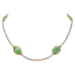 Mario Buccellati 1976 Jade 18K Gold Vintage Carved Floral Station Necklace