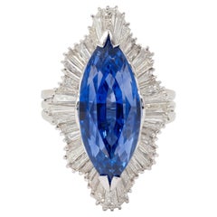 Mid-Century 19.10 CTW Sapphire Diamond Platinum Vintage Ballerina Halo Ring