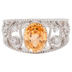 2010's No Heat Ceylon Orange Sapphire 18 Karat White Gold Scrolling Ring GIA