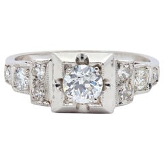Art Deco 0.50 CTW Old European Diamond Platinum Stepped Vintage Engagement Ring