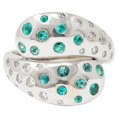 2010's Diamond Tourmaline 18 Karat White Gold Contemporary Bypass Ring