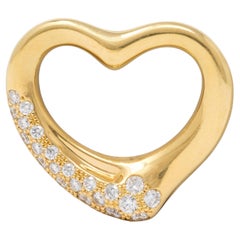 Elsa Peretti Tiffany & Co. 1990's Diamond 18K Gold Vintage Open Heart Pendant