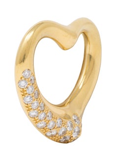 Elsa Peretti Tiffany & Co. Ciondolo vintage a forma di cuore aperto con diamanti, in oro 18 carati, anni '90